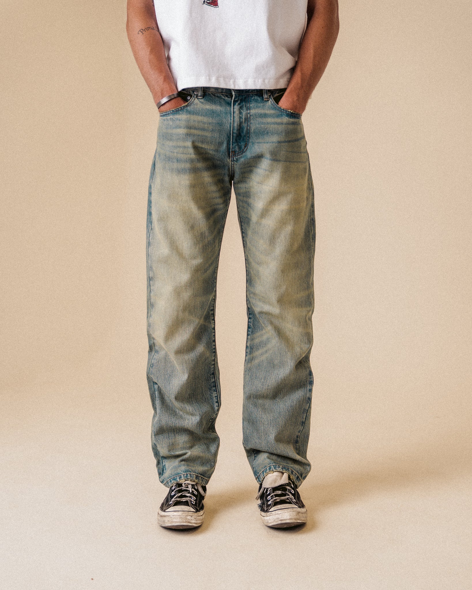 "Bruce Type" Straight-Leg Washed Denim